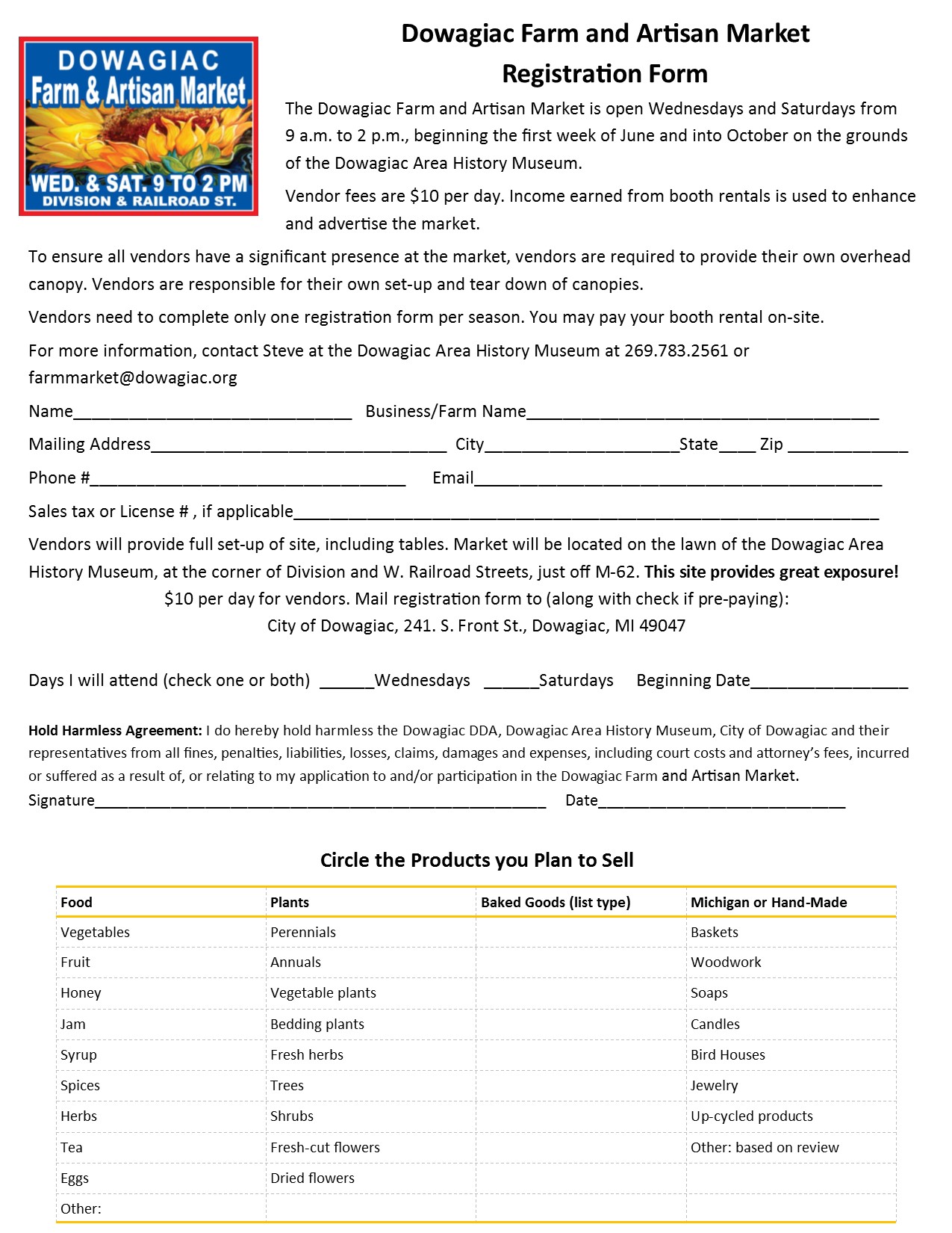 Farm Market Registration Form 2022